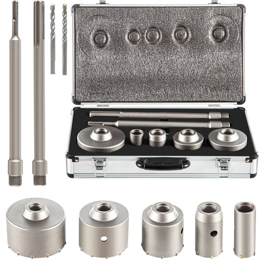 Concrete Hole Saw Kit, 30/40/65/80/100mm Drill Bit Set SDS Plus or SDS Max Shank Wall Hole Cutter with 11.8"/300mm Connecting Rod for Brick, Concrete, Cement, Stone Wall, Masonry, Tile