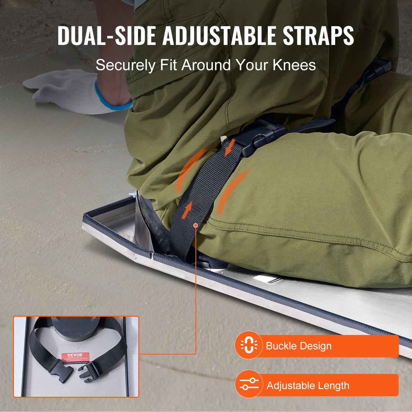 Betong Knee Boards Slider Knee Boards 28” x 8” Kneeler Board Rostfritt stål Kneedboards Betong Sliders Par rörliga skjutreglage med betong knäskydd & bräde band för betongfinish