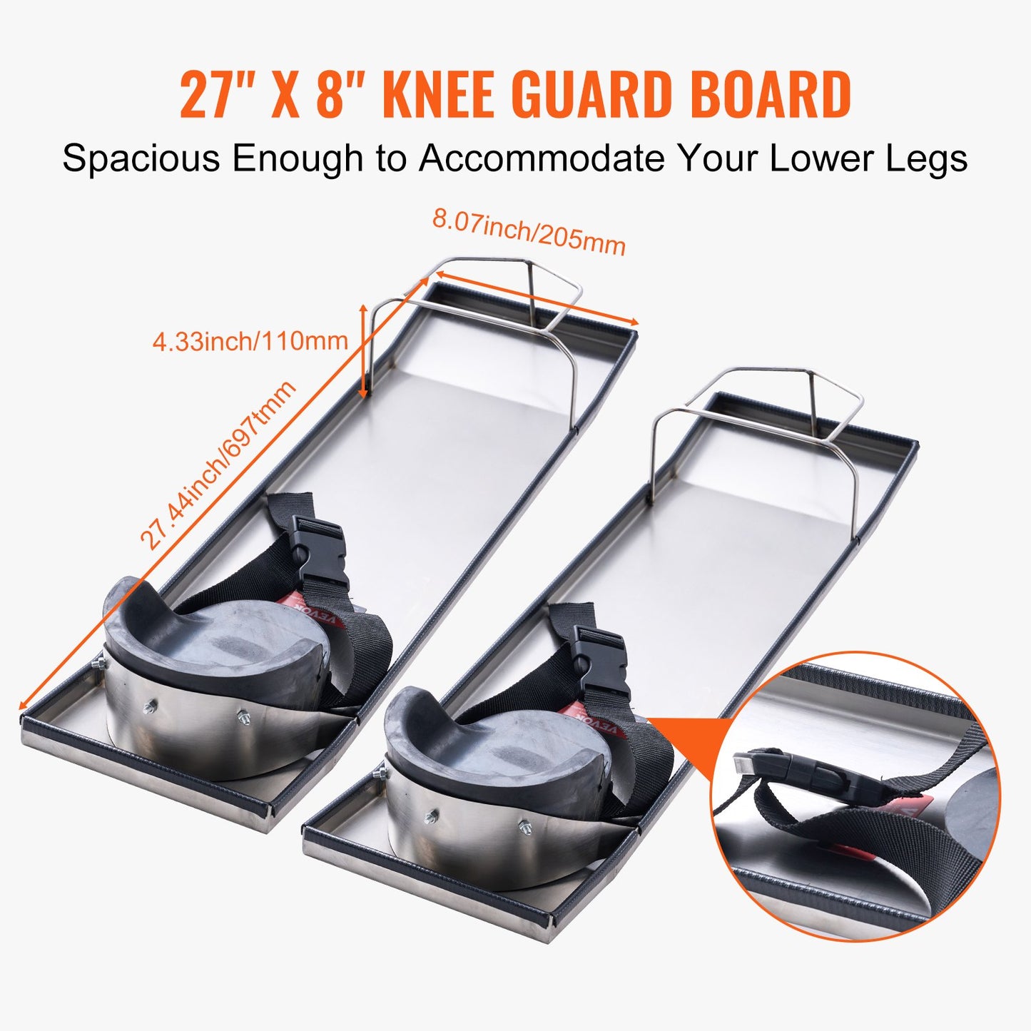 Betong Knee Boards Slider Knee Boards 28” x 8” Kneeler Board Rostfritt stål Kneedboards Betong Sliders Par rörliga skjutreglage med betong knäskydd & bräde band för betongfinish
