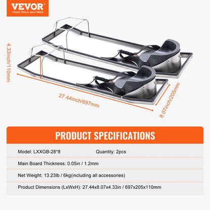 Betong Knee Boards Slider Knee Boards 28” x 8” Kneeler Board Rostfritt stål Kneedboards Betong Sliders Par rörliga skjutreglage med betong knäskydd & bräde band för betongfinish