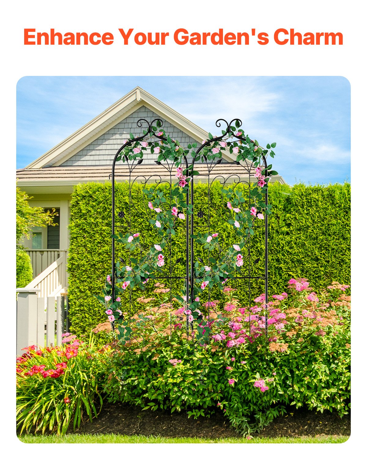 2-pack metal garden trellis for climbing plant support 60x15 in rustproof