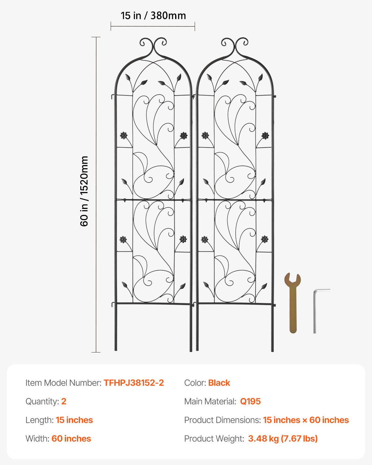 2-pack metal garden trellis for climbing plant support 60x15 in rustproof