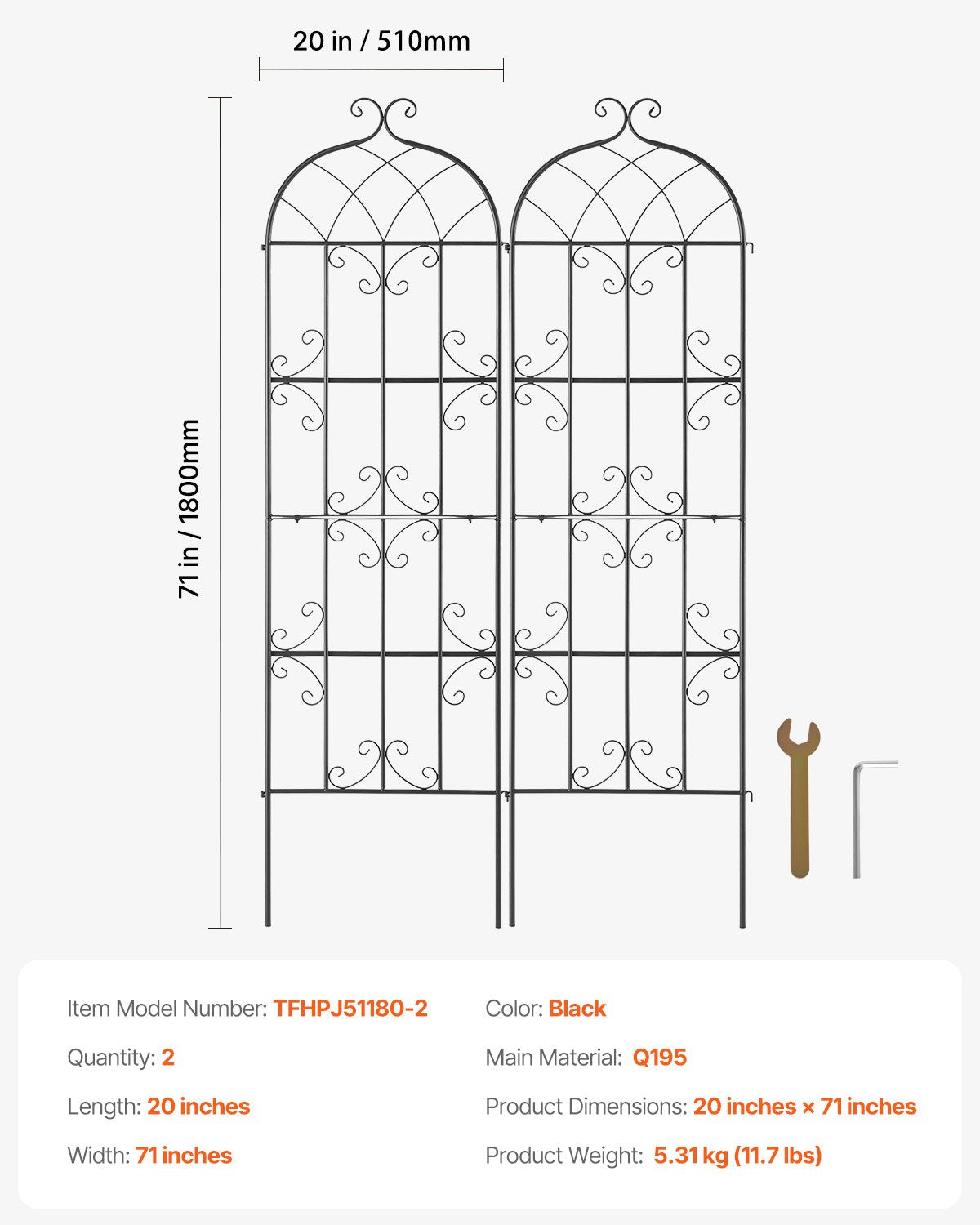 2-pack metal garden trellis for climbing plant support 71x20 in rustproof