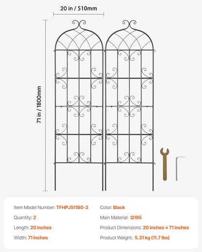 2-pack metal garden trellis for climbing plant support 71x20 in rustproof