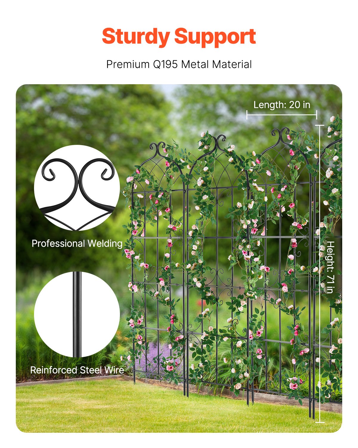 4-pack metal garden trellis for climbing plant support 71x20 in rustproof