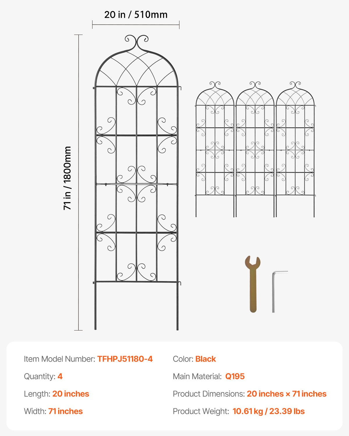 4-pack metal garden trellis for climbing plant support 71x20 in rustproof