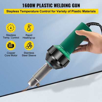Ceiling welder, 8 pcs PVC welding gun, 1600W hot air plastic welder, 220V PVC heat gun, plastic welder with mica tube heating core, stepless temperature control 104-1112 °F Plastic welding kit