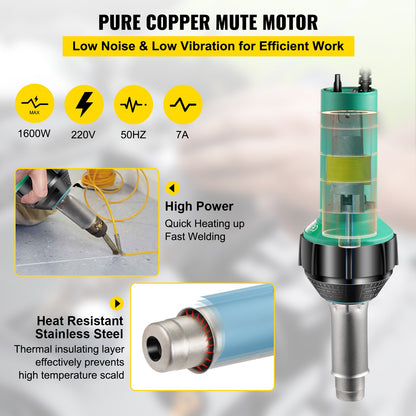 Ceiling welder, 8 pcs PVC welding gun, 1600W hot air plastic welder, 220V PVC heat gun, plastic welder with mica tube heating core, stepless temperature control 104-1112 °F Plastic welding kit