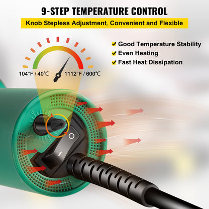 Ceiling welder, 8 pcs PVC welding gun, 1600W hot air plastic welder, 220V PVC heat gun, plastic welder with mica tube heating core, stepless temperature control 104-1112 °F Plastic welding kit