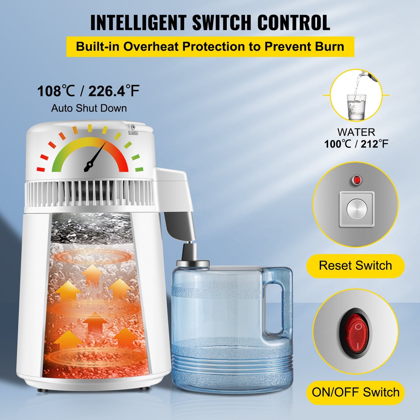 4L Pure Water Distiller 1L/h Vattenrenare Filter Dental Medical Home 220V