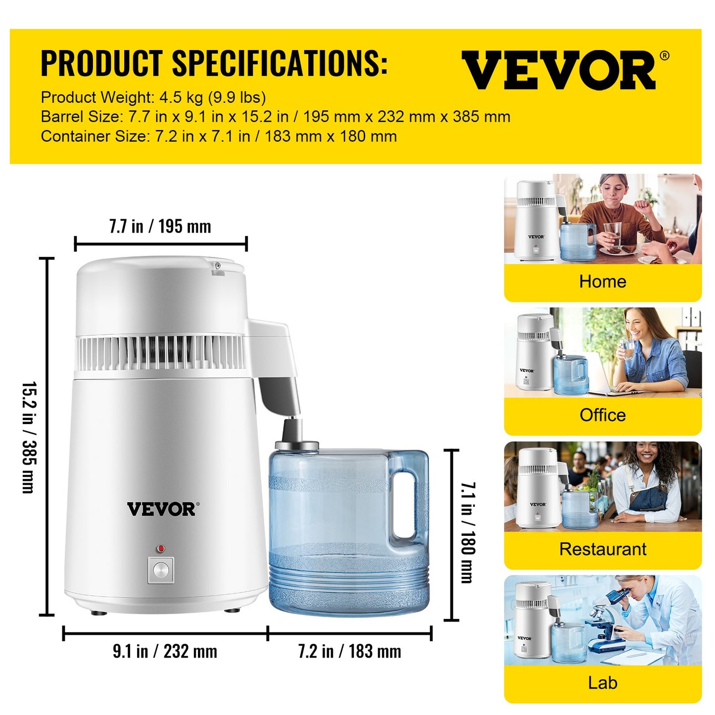4L Pure Water Distiller 1L/h Vattenrenare Filter Dental Medical Home 220V