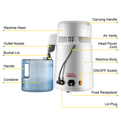 4L Pure Water Distiller 1L/h Vattenrenare Filter Dental Medical Home 220V