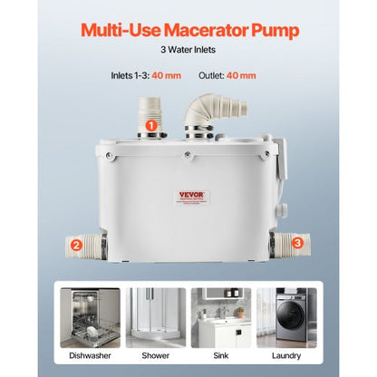 Zerhackerpumpe, 500 W, 29 GPM Durchfluss, 26 Fuß Hubhöhe für Küchen-/Kellerspülen | EU