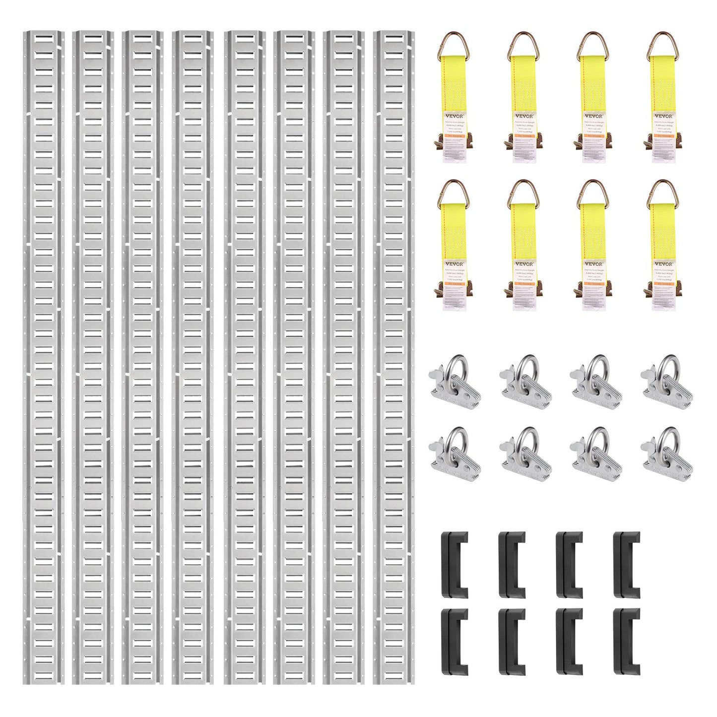 E Track Tie-Down Rail Kit, 24PCS 5' E-Tracks Set innehåller 8 stålskenor & 8 O-ringsankare & 8 fästanordningar med D-ring, mångsidiga fästtillbehör för lastmotorcyklar, 2000 lbs last