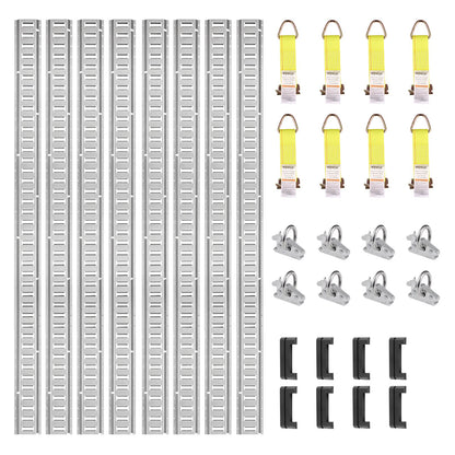 E Track Tie-Down Rail Kit, 24PCS 5' E-Tracks Set innehåller 8 stålskenor & 8 O-ringsankare & 8 fästanordningar med D-ring, mångsidiga fästtillbehör för lastmotorcyklar, 2000 lbs last