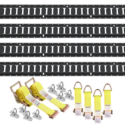 E Track Tie-Down Rail Kit, 18PCS 5' E-Tracks Set innehåller 4 stålskenor & 8 O-ringsankare & 4 fästanordningar med D-ring & 2 spärrband, Säkringstillbehör för lastmotorcyklar, 2000 lbs