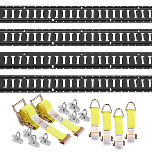 E Track Tie-Down Rail Kit, 18PCS 5' E-Tracks Set innehåller 4 stålskenor & 8 O-ringsankare & 4 fästanordningar med D-ring & 2 spärrband, Säkringstillbehör för lastmotorcyklar, 2000 lbs