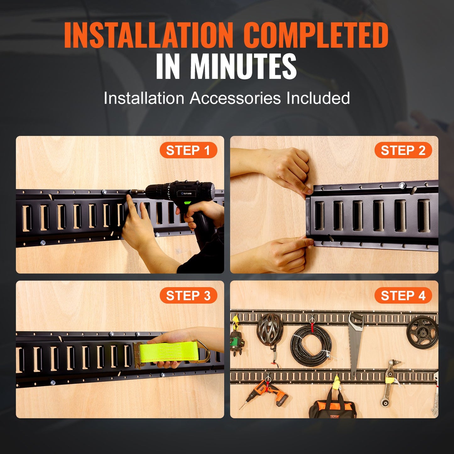 E Track Tie Down Rail Kit, 2' stålskenor, 4-pack, säker last och tunga laster upp till 2000 lbs, Heavy Duty Etrack-skenor med skruvar för garage, skåpbilar, släpvagnar, motorcykelfästen, ATV-fästen