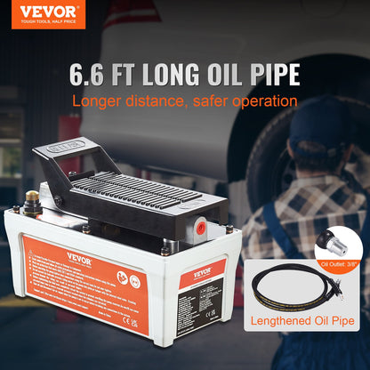 Air Hydraulic Pump, 10,000 PSI 1/2 gal Reservoir, NPT 3/8" Oil Outlet, NPT 1/4" Inlet, 6.6 ft Tube, Foot Operated Hydraulic Pump Air Pedal for Auto Body Machines and Tow Bar, Gray