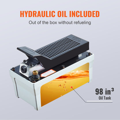 Air Hydraulic Pump, 10,000 PSI 1/2 gal Reservoir, NPT 3/8" Oil Outlet, NPT 1/4" Inlet, 6.6 ft Tube, Foot Operated Hydraulic Pump Air Pedal for Auto Body Machines and Tow Bar, Gray