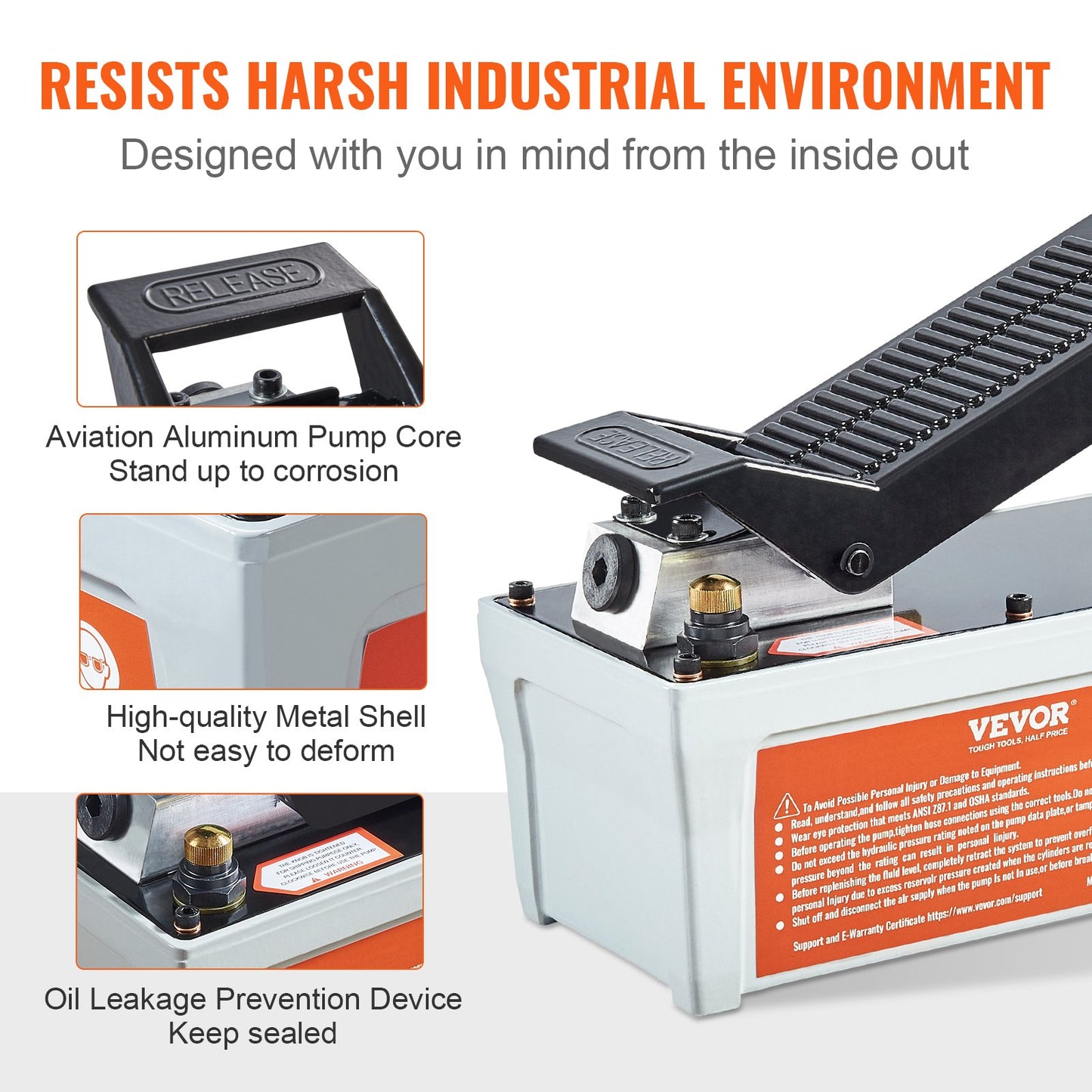 Air Hydraulic Pump, 10,000 PSI 1/2 gal Reservoir, NPT 3/8" Oil Outlet, NPT 1/4" Inlet, 6.6 ft Tube, Foot Operated Hydraulic Pump Air Pedal for Auto Body Machines and Tow Bar, Gray