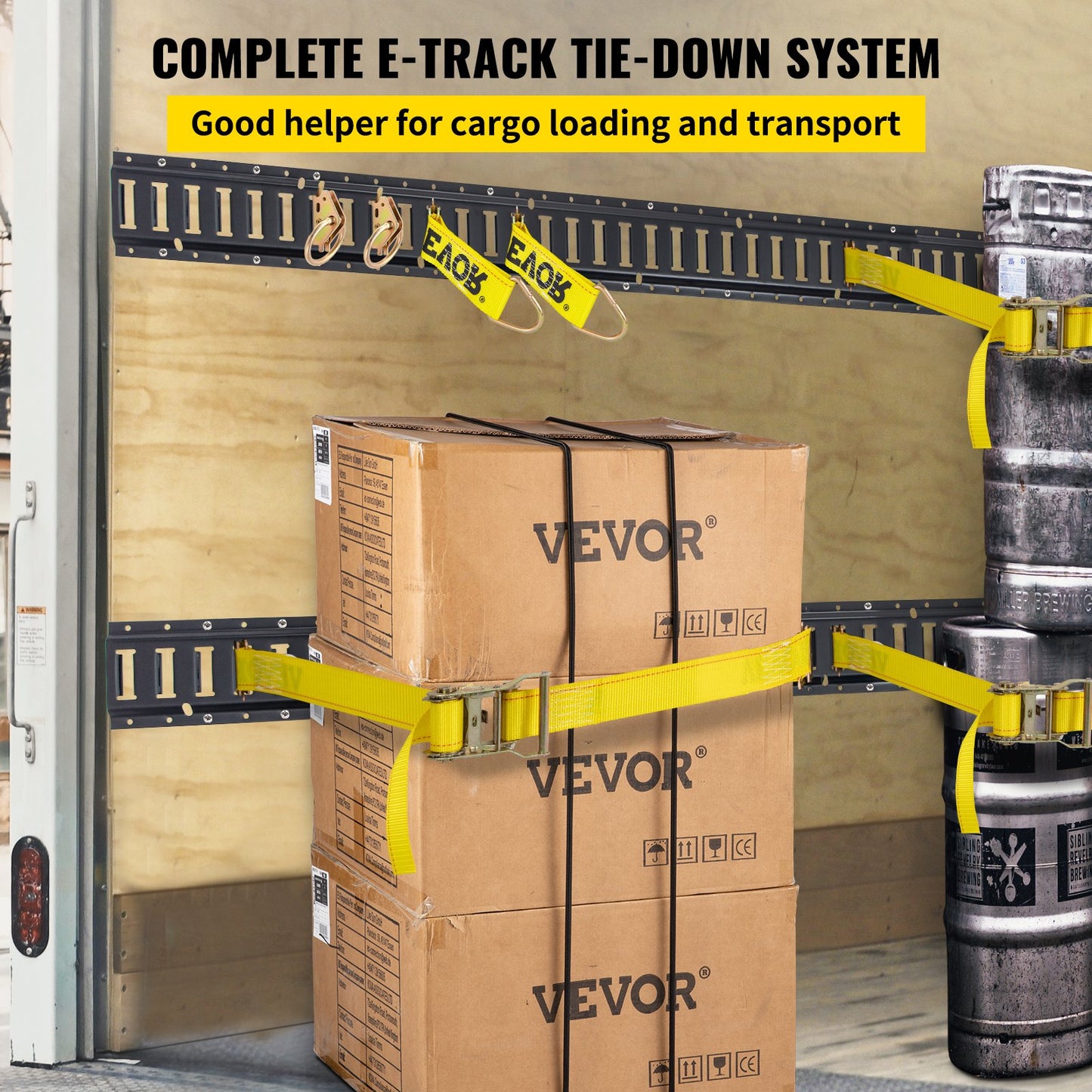 E Track Tie-Down Rail Kit, 30PCS 5FT E-Track Set includes 4 Steel Rails &amp; 2 Single Tracks &amp; 8 O-Rings &amp; 8 Fasteners with D-Ring &amp; 8 End Caps, Securing Accessories for Cargo, Motorcycles and Bicycles