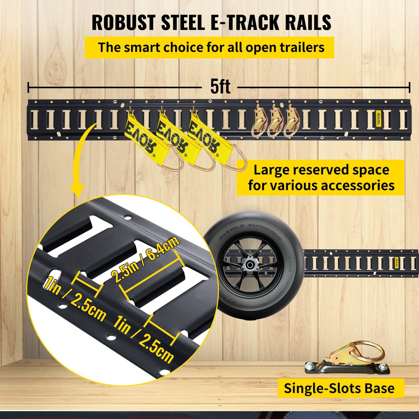 E Track Tie-Down Rail Kit, 30PCS 5FT E-Track Set includes 4 Steel Rails &amp; 2 Single Tracks &amp; 8 O-Rings &amp; 8 Fasteners with D-Ring &amp; 8 End Caps, Securing Accessories for Cargo, Motorcycles and Bicycles