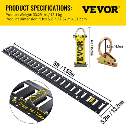 E Track Tie-Down Rail Kit, 30PCS 5FT E-Track Set includes 4 Steel Rails &amp; 2 Single Tracks &amp; 8 O-Rings &amp; 8 Fasteners with D-Ring &amp; 8 End Caps, Securing Accessories for Cargo, Motorcycles and Bicycles