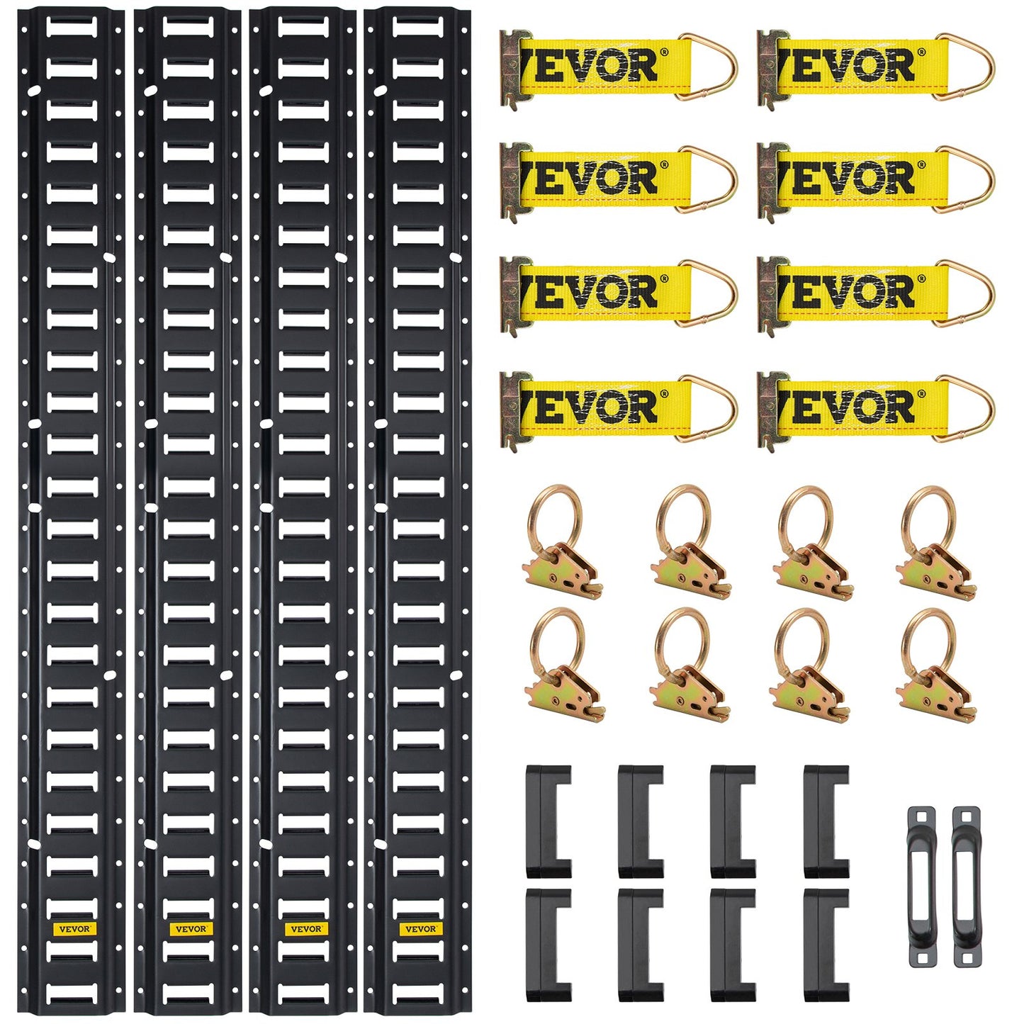 E Track Tie-Down Rail Kit, 30PCS 5FT E-Track Set includes 4 Steel Rails &amp; 2 Single Tracks &amp; 8 O-Rings &amp; 8 Fasteners with D-Ring &amp; 8 End Caps, Securing Accessories for Cargo, Motorcycles and Bicycles