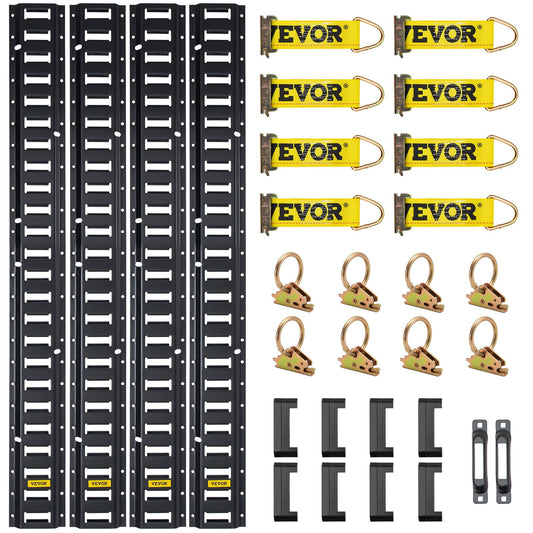 E-Track-Zurrschienen-Kit, 30-teiliges 5-Fuß-E-Track-Set enthält 4 Stahlschienen und 2 Einzelschienen und 8 O-Ringe und 8 Befestigungselemente mit D-Ring und 8 Endkappen, Sicherungszubehör für Fracht, Motorräder und Fahrräder