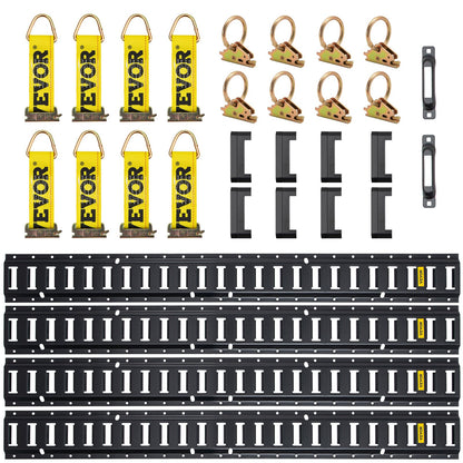 E Track Tie-Down Rail Kit, 30PCS 5FT E-Track Set includes 4 Steel Rails &amp; 2 Single Tracks &amp; 8 O-Rings &amp; 8 Fasteners with D-Ring &amp; 8 End Caps, Securing Accessories for Cargo, Motorcycles and Bicycles