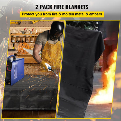 Brandfiltar, 2-pack svetsfiltar, 8' x 10' brandskyddsfilt, 1022°F flamskyddsfilt, svarta brandskyddsfiltar, brandskyddsfilt av glasfiber med 12 mässingshylsor