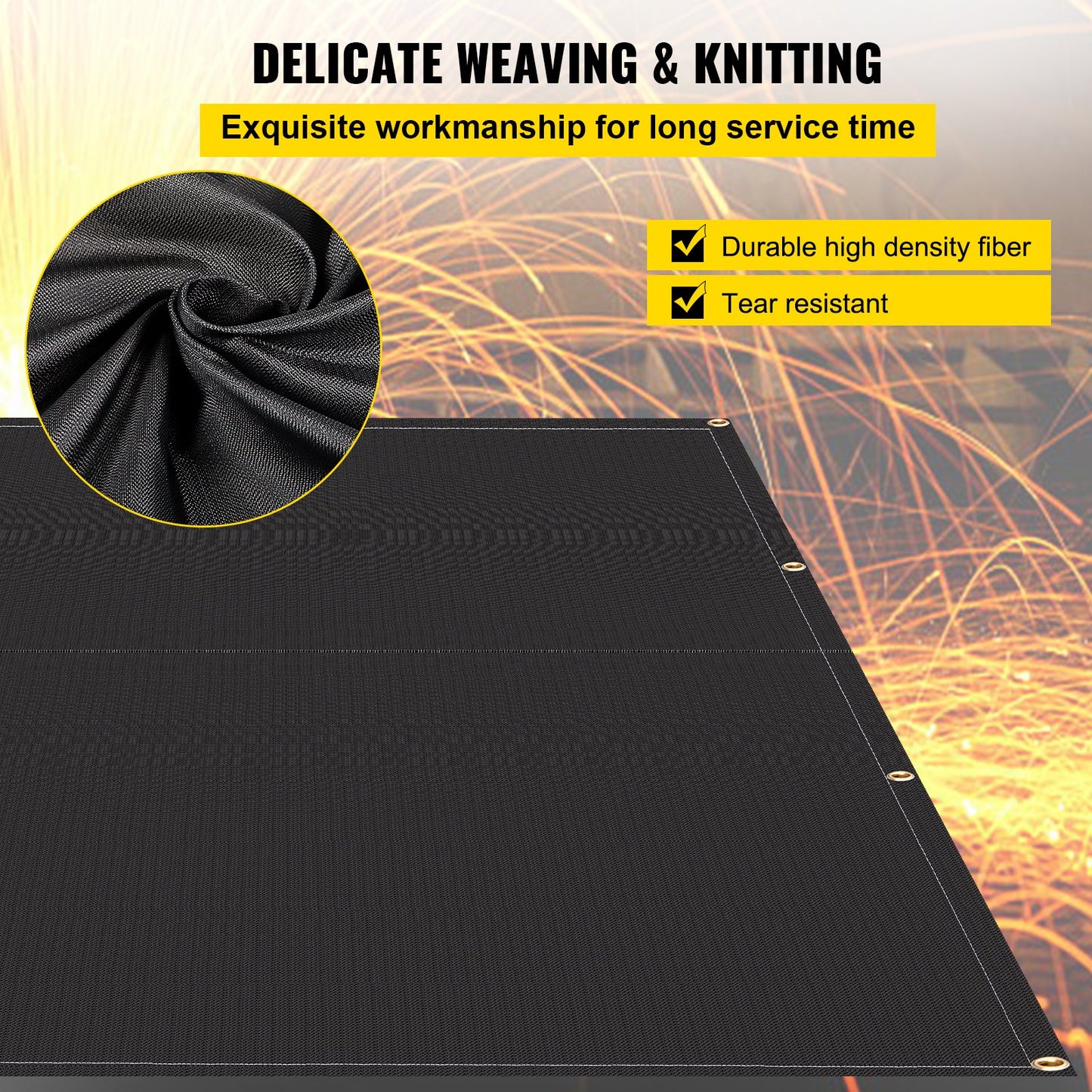 Brandfiltar, 2-pack svetsfiltar, 8' x 10' brandskyddsfilt, 1022°F flamskyddsfilt, svarta brandskyddsfiltar, brandskyddsfilt av glasfiber med 12 mässingshylsor