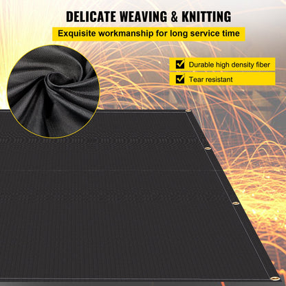 Brandfiltar, 2-pack svetsfiltar, 8' x 10' brandskyddsfilt, 1022°F flamskyddsfilt, svarta brandskyddsfiltar, brandskyddsfilt av glasfiber med 12 mässingshylsor