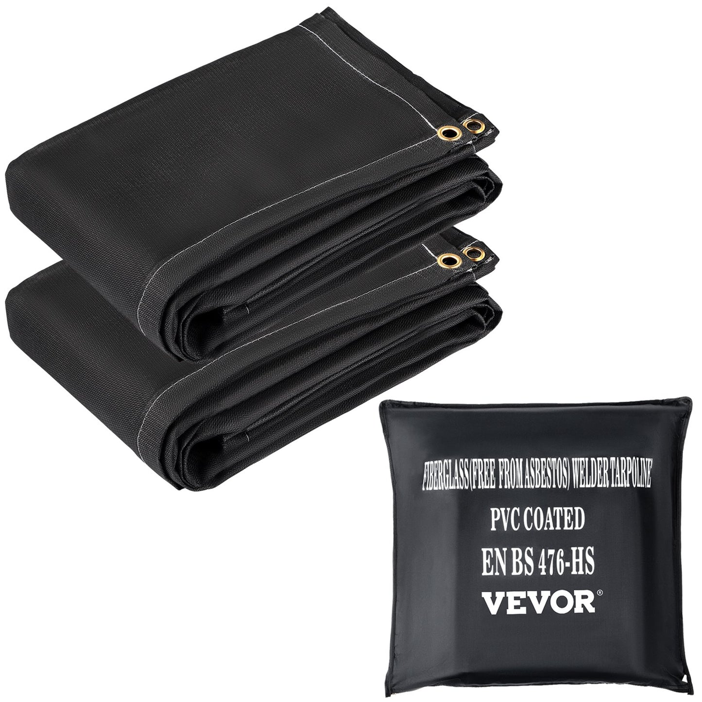 Brandfiltar, 2-pack svetsfiltar, 8' x 10' brandskyddsfilt, 1022°F flamskyddsfilt, svarta brandskyddsfiltar, brandskyddsfilt av glasfiber med 12 mässingshylsor
