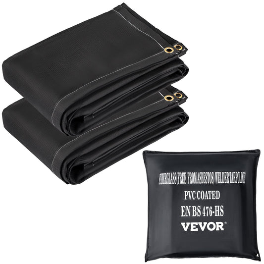 Brandfiltar, 2-pack svetsfiltar, 8' x 10' brandskyddsfilt, 1022°F flamskyddsfilt, svarta brandskyddsfiltar, brandskyddsfilt av glasfiber med 12 mässingshylsor