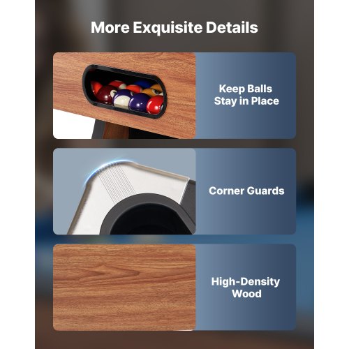 Biljardbord, 244 cm Bärbara Biljardbord med Träfinish, Modernt Justerbart Fötter Spelbord, Komplett Set Inkluderar Bollar, Biljetter, Ställ, Krita och Borste, Blått Tyg, För Familjebruk, Rekreationsrum |  EU