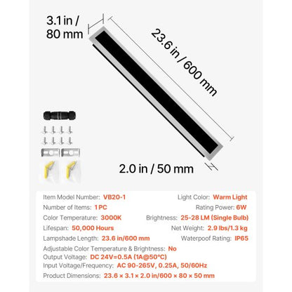 utomhusvägglampa, 600 mm, lång list modern vägglampa för utomhusbruk, 3000K varmvit, IP65 vattentät, rostfri väggmonterad belysning för uteplats, för hus, veranda, garage |  EU
