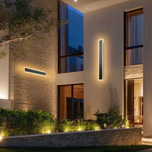 utomhusvägglampa, 600 mm, lång list modern vägglampa för utomhusbruk, 3000K varmvit, IP65 vattentät, rostfri väggmonterad belysning för uteplats, för hus, veranda, garage |  EU