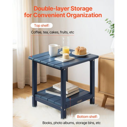 Outdoor Side Table 2-Tier Indoor HDPE Side Table, Blue | EU