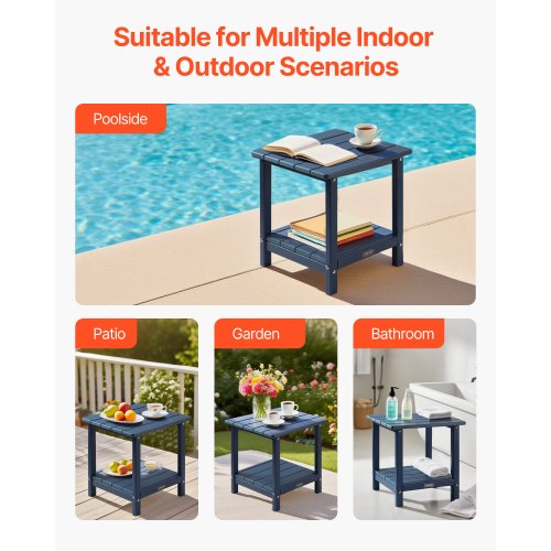 Outdoor Side Table 2-Tier Indoor HDPE Side Table, Blue | EU