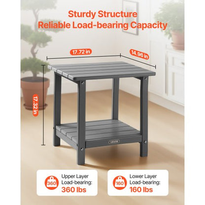 Outdoor Side Table 2-Tier Indoor HDPE Side Table Grey | EU