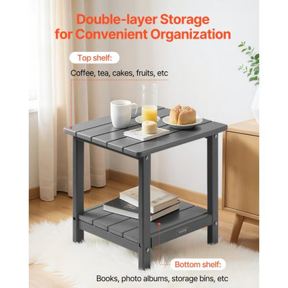 Outdoor Side Table 2-Tier Indoor HDPE Side Table Grey | EU