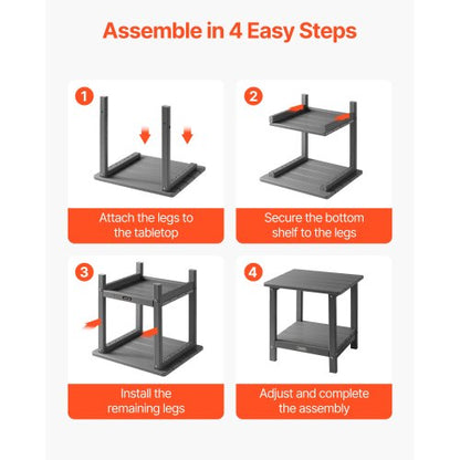 Outdoor Side Table 2-Tier Indoor HDPE Side Table Grey | EU