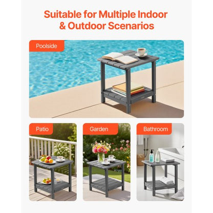 Outdoor Side Table 2-Tier Indoor HDPE Side Table Grey | EU