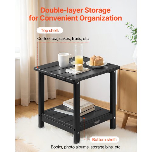 Outdoor side table, 2 tiers, HDPE, for indoor use, black | EU