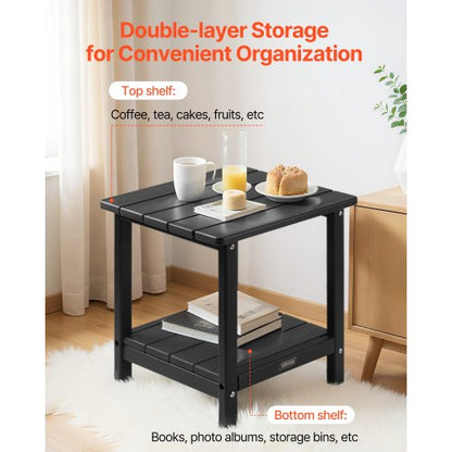 Outdoor side table, 2 tiers, HDPE, for indoor use, black | EU