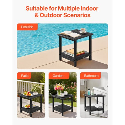 Outdoor side table, 2 tiers, HDPE, for indoor use, black | EU