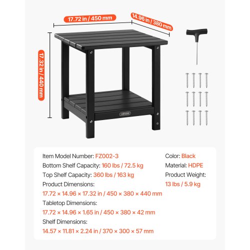 Outdoor side table, 2 tiers, HDPE, for indoor use, black | EU