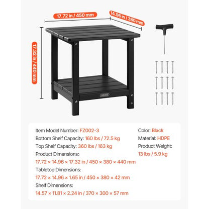Outdoor side table, 2 tiers, HDPE, for indoor use, black | EU